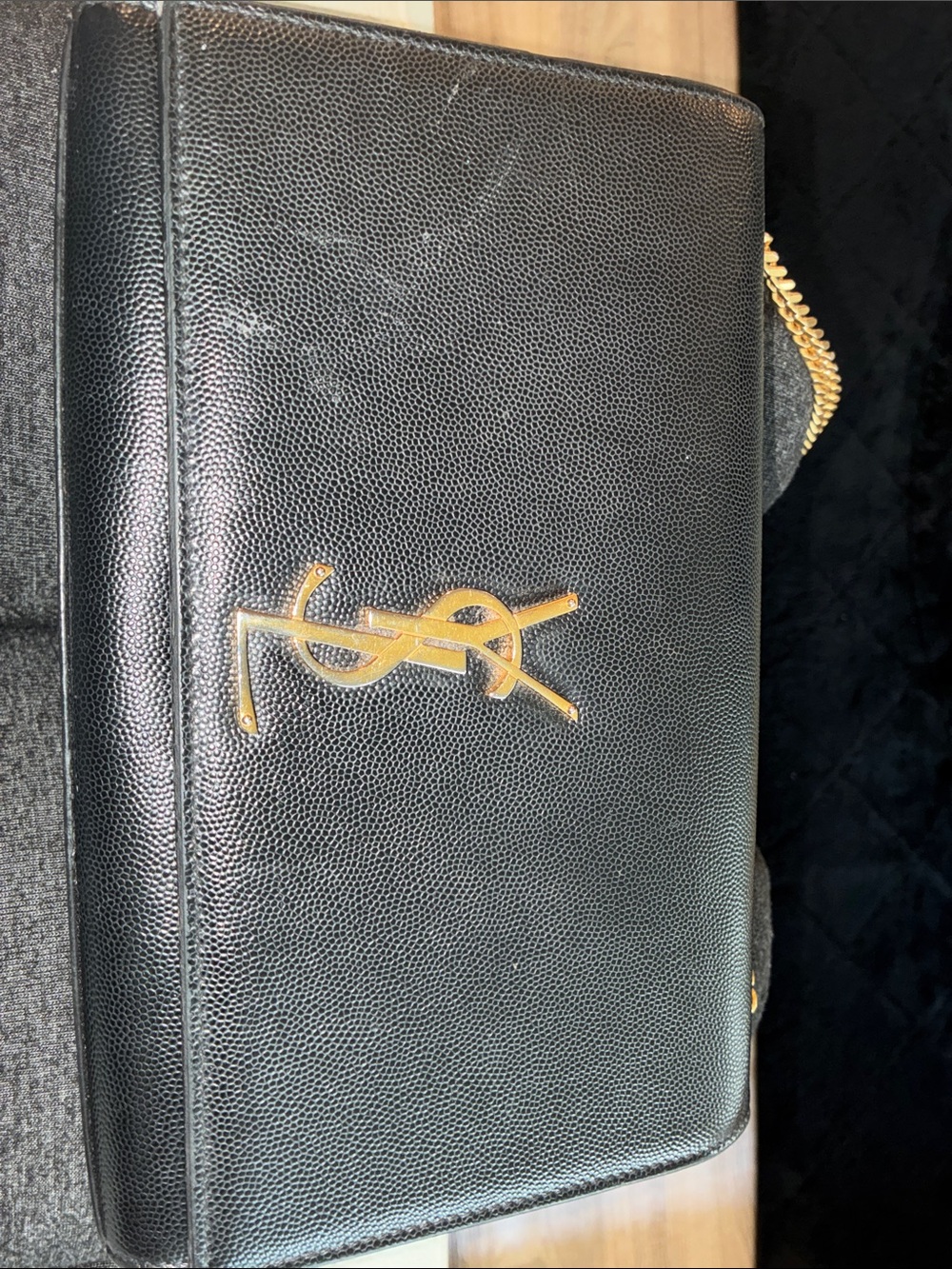 Saint Laurent Medium Black Leather Crossbody Bag with Gold Chain